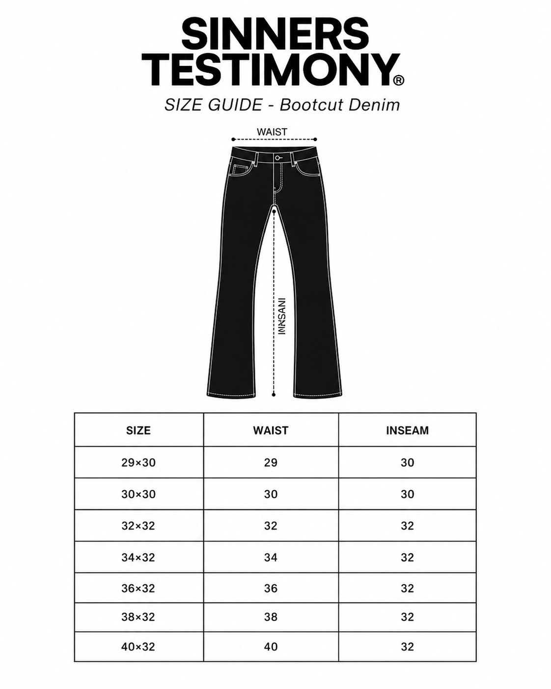 Size chart for S.T.X PATCHWORK DENIM